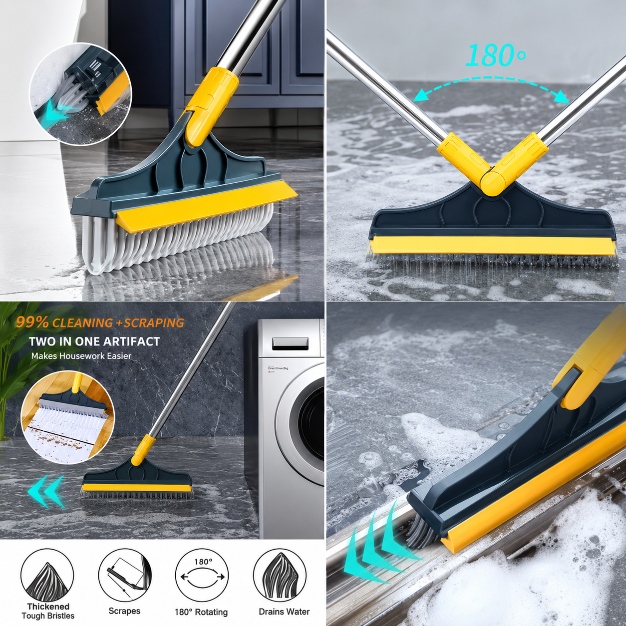 2 in 1 dust cleaning scrubber and wiper brush