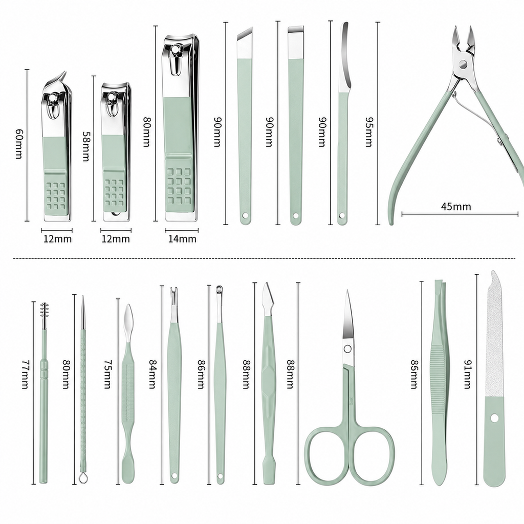 16-in-1 Stainless Steel Nail Cutter Set Multicolor Foldable Bag