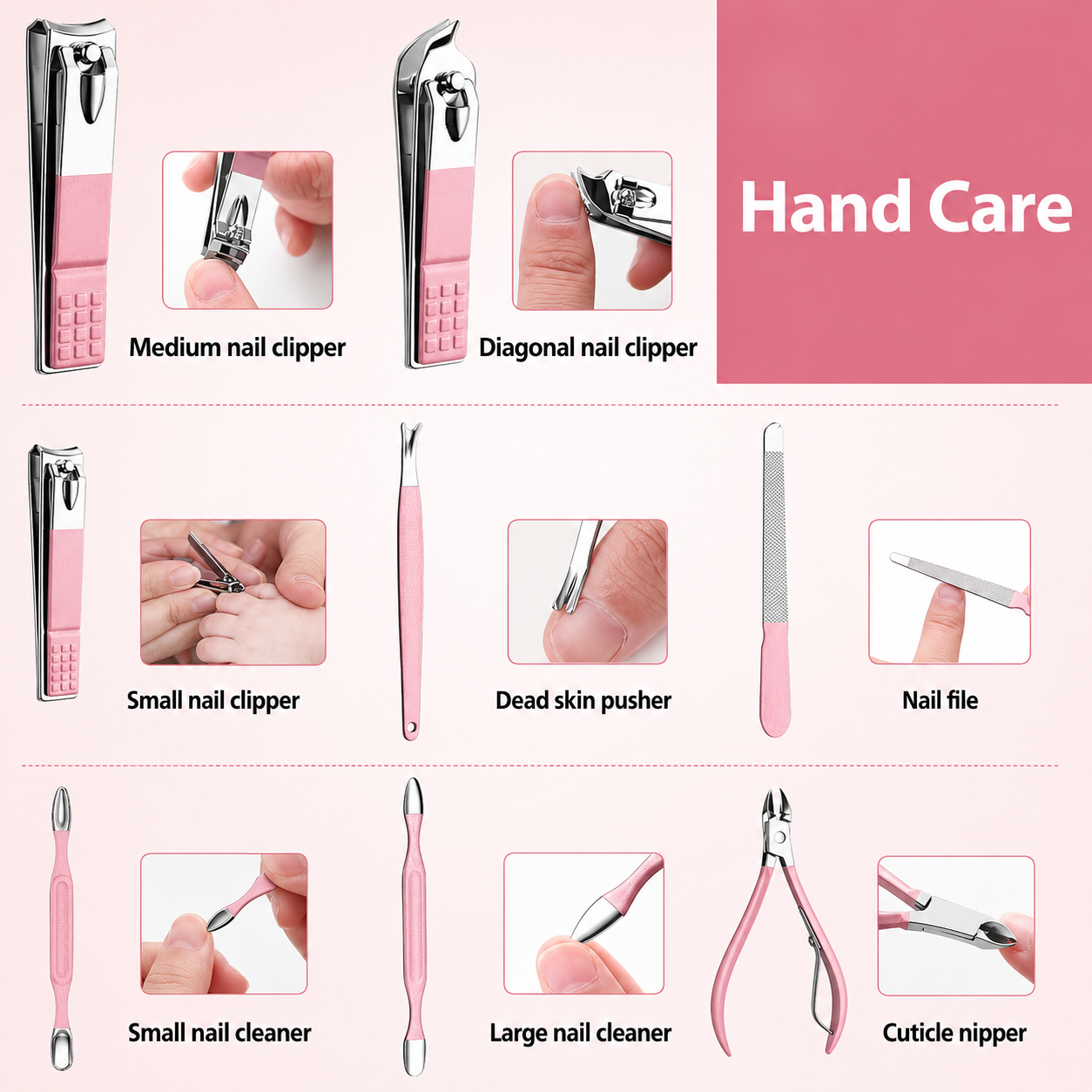 16-in-1 Stainless Steel Nail Cutter Set Multicolor Foldable Bag