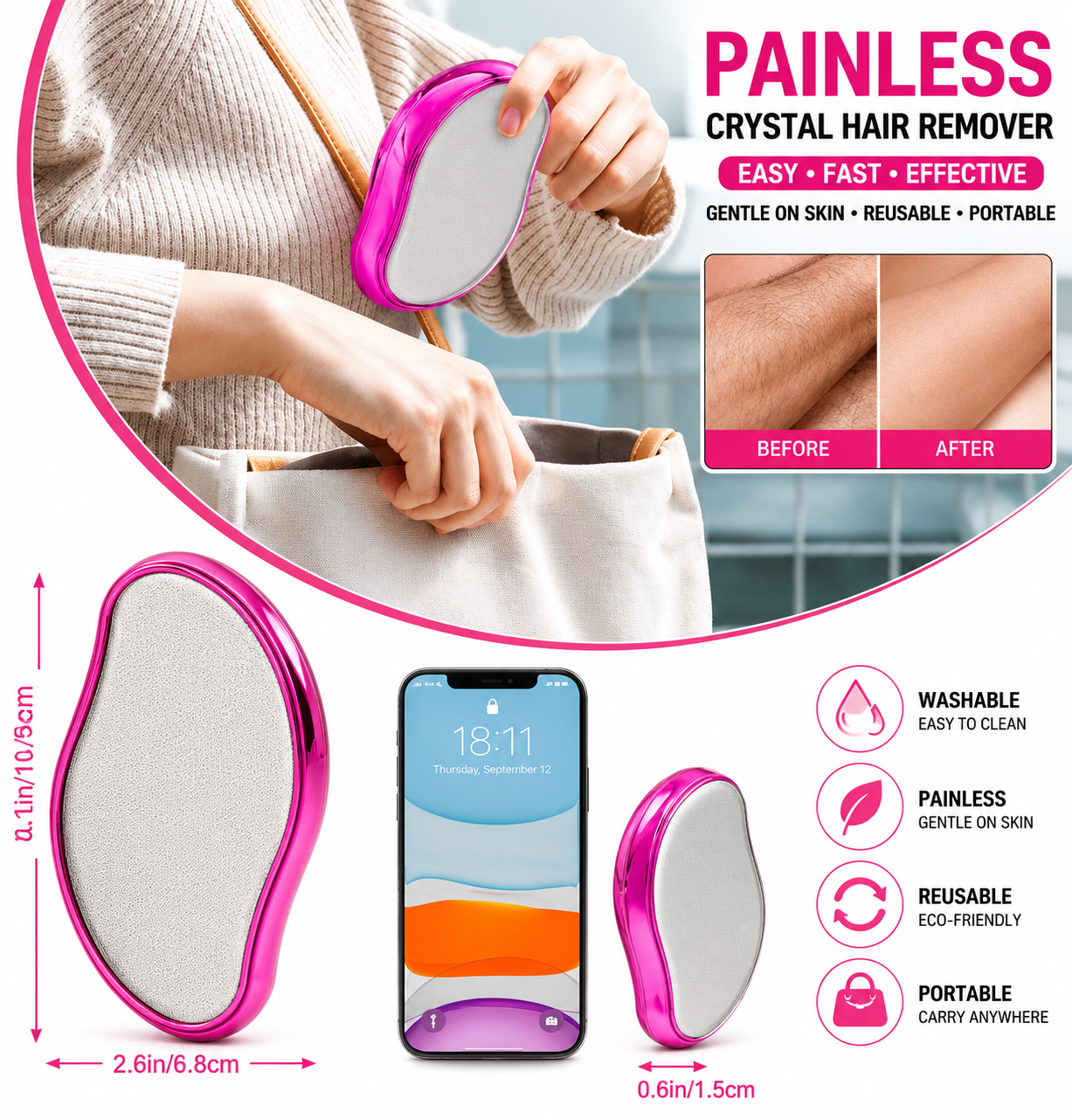 Painless Hair Remover Epilator for Face & Body ✨