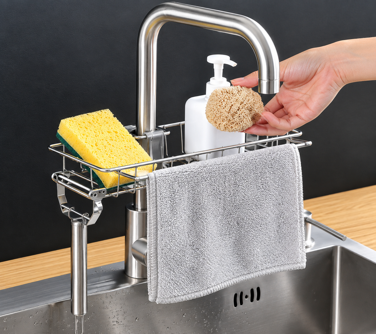 Stainless Steel Sponge Holder for Kitchen Sink (Large)